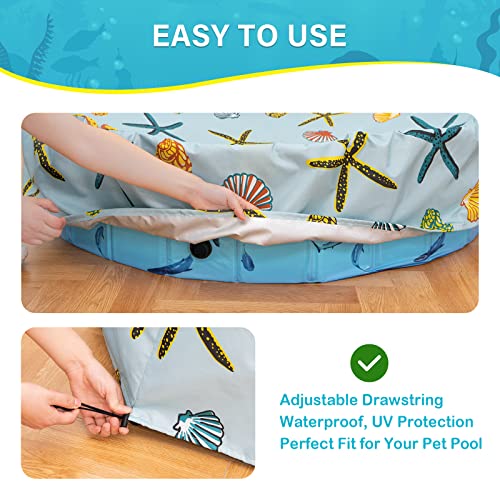 Ladadee Foldable Round Dog Swimming Pool Cover, for 48" Collapsible Outdoor Tub,PVC Coating Waterproof and UV Protection, Leakproof Washable Kiddie Pet Small Paddling Bath Accessories