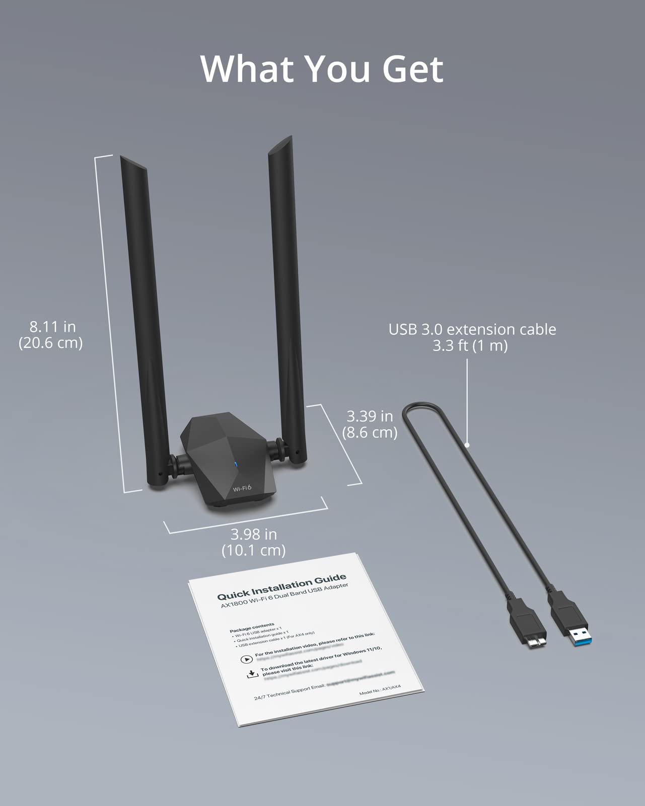 BrosTrend USB WiFi 6 Adapter AX1800 Long Range USB WiFi Adapter for PC Laptop Desktop 5GHz/1201Mbps + 2.4GHz/574Mbps Wireless Dongle with 2X High Gain Wi-Fi Antennas for Windows 11/10 ONLY