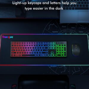 Wireless Keyboard and Mouse Combo - RGB Backlit, Rechargeable & Light Up Letters, Full-Size, Ergonomic Tilt Angle, Sleep Mode, 2.4GHz Quiet Keyboard Mouse for Mac, Windows, Laptop, PC, Trueque