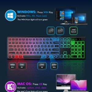 Wireless Keyboard and Mouse Combo - RGB Backlit, Rechargeable & Light Up Letters, Full-Size, Ergonomic Tilt Angle, Sleep Mode, 2.4GHz Quiet Keyboard Mouse for Mac, Windows, Laptop, PC, Trueque