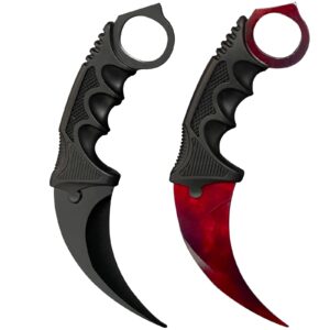 karambit knife trainer stainless steel practice karambit knife fixed blade training karambit knife with sheath and cord suitable for hiking, adventure, survival and collection 2 pieces(black red)