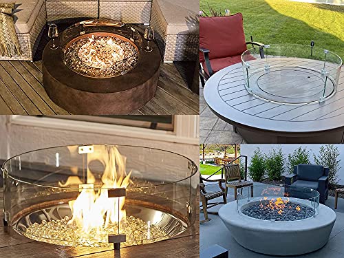 Fire Pit Wind Guard Round, Fire Pit Round Glass Wind Guard, Fire Table Wind Guard Round, Fire Pit Shield Round 23" x 6", by GFGRGD