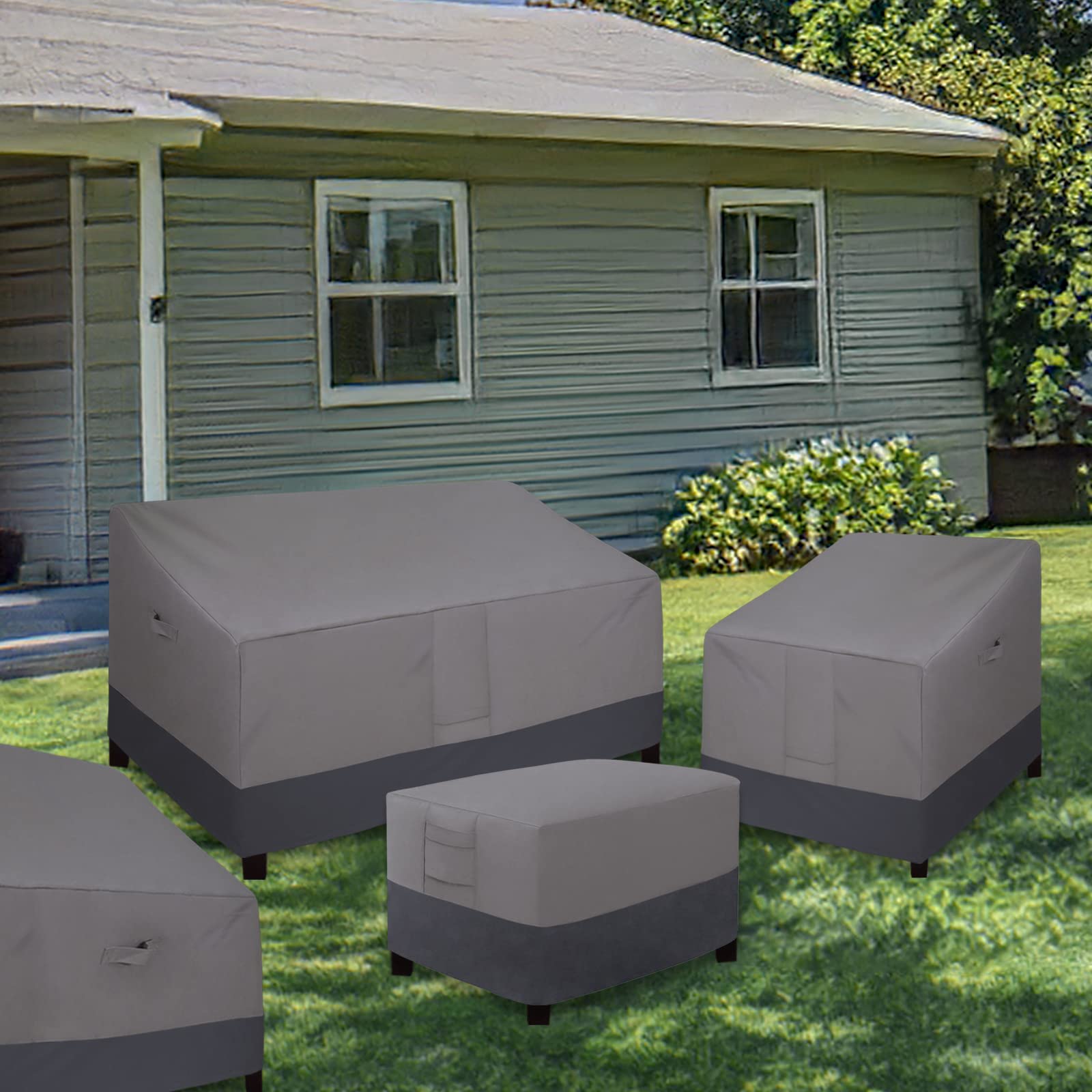 Easy-Going Outdoor Ottoman Cover, Waterproof Patio Ottoman Cover, Heavy Duty Outdoor Furniture Cover with Padded Handles (33"x33"x17", Gray/Dark Gray)