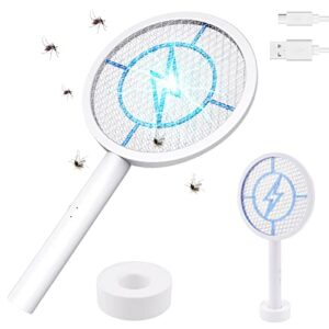 lanpuly electric fly swatter, bug zapper mosquito killer for indoor outdoor, 4000 volt electric fly killer pest insects control racket zap with base for mosquito gnat fly wasp, safe to touch