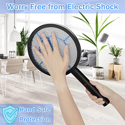 Lanpuly Electric Fly Swatter, 4000V Mosquito Killer, USB Rechargeable Fly Swatter Racket with Base, Powerful Grid, 3 Layers Mesh Safety Protect Safe to Touch