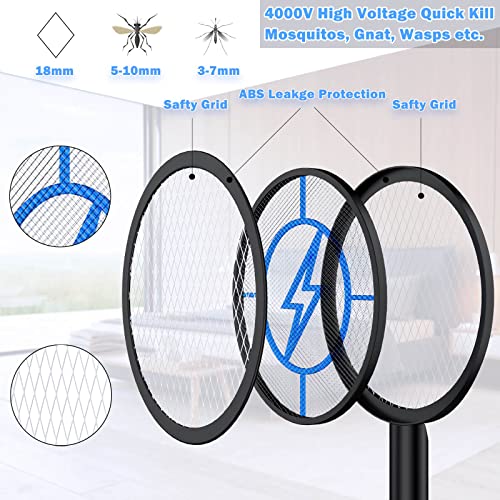 Lanpuly Electric Fly Swatter, 4000V Mosquito Killer, USB Rechargeable Fly Swatter Racket with Base, Powerful Grid, 3 Layers Mesh Safety Protect Safe to Touch