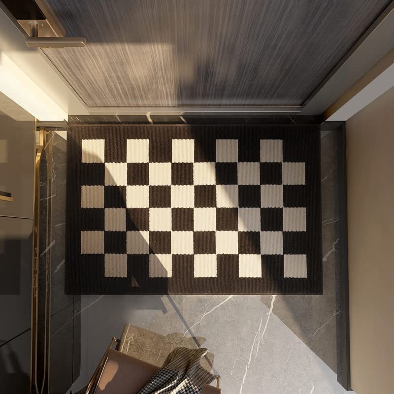 BOVEU Indoor Door Mat Front Door Mat, 20"x 32" Checkered Geometric Doormat Black Indoor Rugs, Thin Interior Door Mats for Entryway, Patio, Black