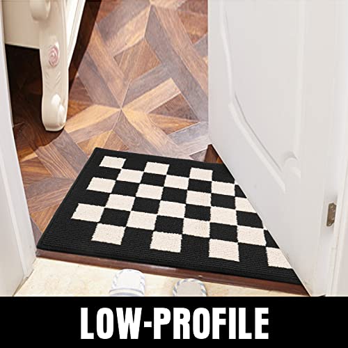 BOVEU Indoor Door Mat Front Door Mat, 20"x 32" Checkered Geometric Doormat Black Indoor Rugs, Thin Interior Door Mats for Entryway, Patio, Black