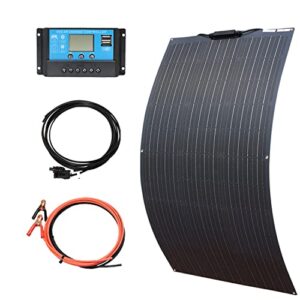xinpuguang flexible solar panel 100w 12v solar panel kit monocrystalline cell,10a charge controller, extension cable，alligator clip cable for off grid boat rv trailer (100w)
