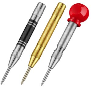 3 Pack Center Punch Spring Loaded Automatic Punch 5 Inches Crushing Hand Tool Center Hole Punch for Wood Metal Awl Puncher with Cushion Cap Adjustable Tension