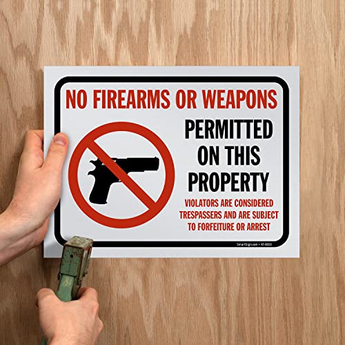 SmartSign (Pack of 5) 9 x 12 inch “No Firearms Or Weapons Permitted On This Property” Sign, Screen Printed, 10 mil Polystyrene Plastic, Red/Black on White