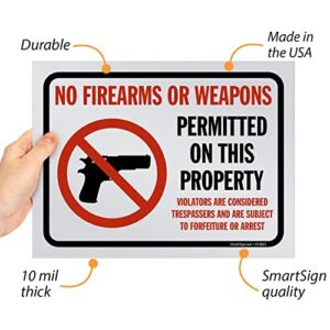 SmartSign (Pack of 5) 9 x 12 inch “No Firearms Or Weapons Permitted On This Property” Sign, Screen Printed, 10 mil Polystyrene Plastic, Red/Black on White