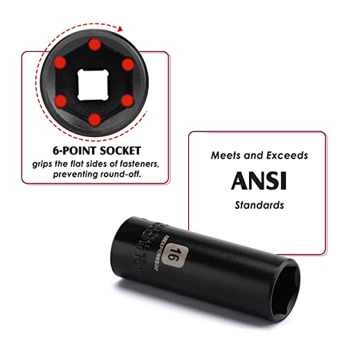 MIXPOWER 13 Pieces 3/8-Inch Drive Deep Impact Socket Set, 7mm to 19mm, CR-V, Metric, 6 Point, Deep, 13 Pieces 3/8" Dr. Socket