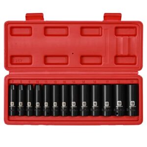 MIXPOWER 13 Pieces 3/8-Inch Drive Deep Impact Socket Set, 7mm to 19mm, CR-V, Metric, 6 Point, Deep, 13 Pieces 3/8" Dr. Socket