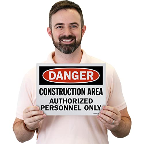 SmartSign (Pack of 5) 9 x 12 inch “Danger - Construction Area, Authorized Personnel Only” OSHA Sign, Screen Printed, 10 mil Polystyrene Plastic, Red/Black on White