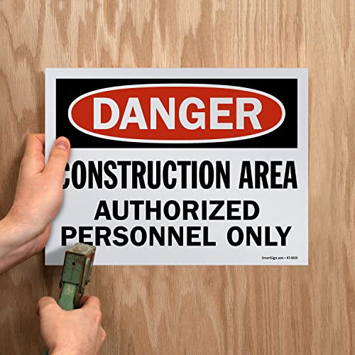 SmartSign (Pack of 5) 9 x 12 inch “Danger - Construction Area, Authorized Personnel Only” OSHA Sign, Screen Printed, 10 mil Polystyrene Plastic, Red/Black on White