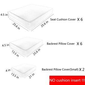 TECOSARA Patio Cushion Covers Set for 7 Pcs Sectional Rattan Sofa , Outdoor Cushion Covers for Seat and Back, Water Repellent Outside Cushion Covers Replacement