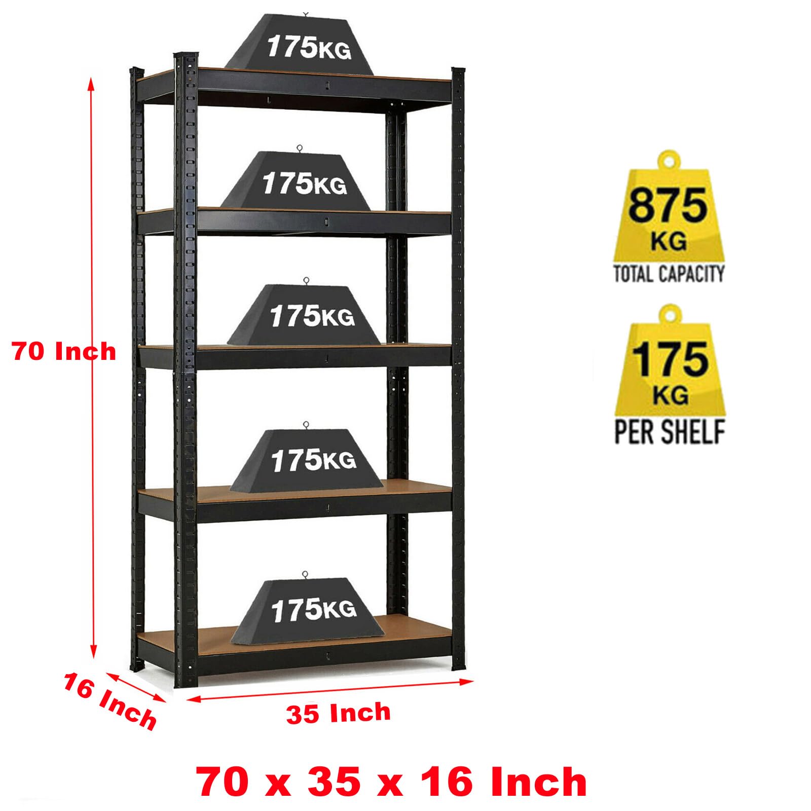 Rigogo Garage Storage Shelving Unit, 5 Tier Metal Shelves Heavy Duty for Warehouse Garage, 2000lbs Large Capacity, 70 x 35 x 16 Inch, Black