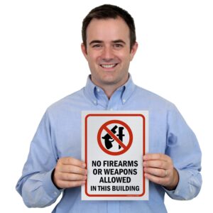 SmartSign (Pack of 5) 12 x 9 inch “No Firearms Or Weapons Allowed In This Building” Sign, Screen Printed, 10 mil Polystyrene Plastic, Red/Black on White