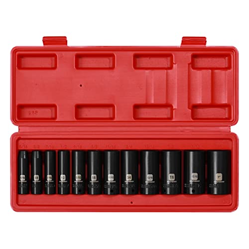 MIXPOWER 12 Pieces 3/8-Inch Drive Deep Impact Socket Set, 5/16 to 1 inch, CR-V, SAE, 6 Point, Deep, 12 Pieces 3/8" Dr. Socket