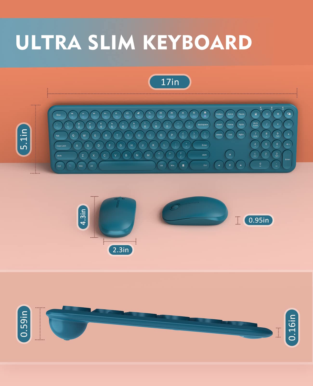 Wireless Keyboard and Mouse, Vssoplor 2.4GHz Ultra Slim Wireless Mouse Keyboard Combo with Round Keycaps for Windows, Laptop, PC, Computer (Sapphire Blue)