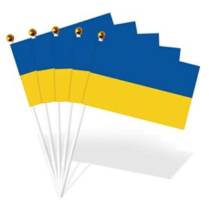 ukrainian hand held flag ukrainian flag 5x8 inch ukraine flag holding mini flag for party decor, parades, festival events (5 pcs)