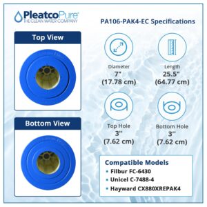 Pleatco PA106-PAK4-EC Pool Filter Cartridge Replacement for Unicel: C-7488-4, Filbur: FC-6430, OEM Part Numbers: CX880XREPAK4, White