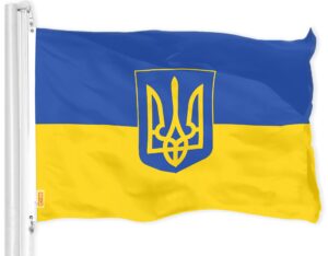 g128 ukraine ukrainian coat of arms flag | 3x5 ft | liteweave pro series printed 150d polyester | country flag, indoor/outdoor, vibrant colors, thicker and more durable than 100d 75d polyester