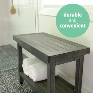 Medline Faux Teak Bathroom Bench, Aluminum Shower Bench with Teak-Like Appearance,Gray