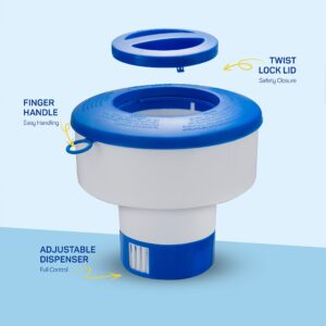 Floating Chlorine Dispenser for Spas and Personal Pools, Fits 1" Tablets - Mini Pool Chlorine Floater with Adjustable Flow Vents Balanced Chemical Dispenser [1" Tablet Capacity] 5" Diameter Floater