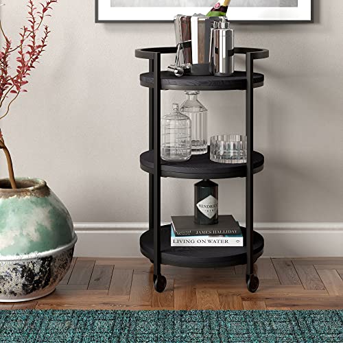 Graham 21'' Wide Round Bar Cart in Black Grain