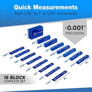 Blockcision Setup Blocks Woodworking Tools - 16-Piece Gauge Block Set with Precision Ruler-Marked Bars, Case, Carpenter Pencil & Square - Aluminum Setup Bars for Router and Table Saw Accessories