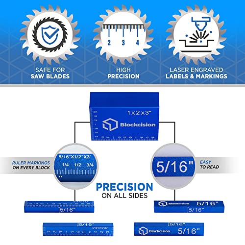 Blockcision Setup Blocks Woodworking Tools - 16-Piece Gauge Block Set with Precision Ruler-Marked Bars, Case, Carpenter Pencil & Square - Aluminum Setup Bars for Router and Table Saw Accessories