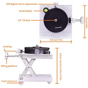 BEKOYWOY 360 Degree 2 in 1 Rotating Base Lifting Platform Laser Level Adapter, 1/4'' and 5/8'' Threaded Mount Aluminum Base, Micro-adjust Horizontal Bubble for Line Laser & Tripod Connector(BW09)