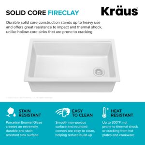 KRAUS Turino 33-inch Fireclay Workstation Drop-In/Undermount Single Bowl Kitchen Sink in Gloss White, KFDW1-33GWH