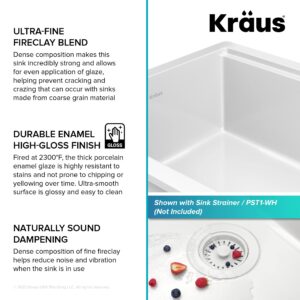 KRAUS Turino 33-inch Fireclay Workstation Drop-In/Undermount Single Bowl Kitchen Sink in Gloss White, KFDW1-33GWH