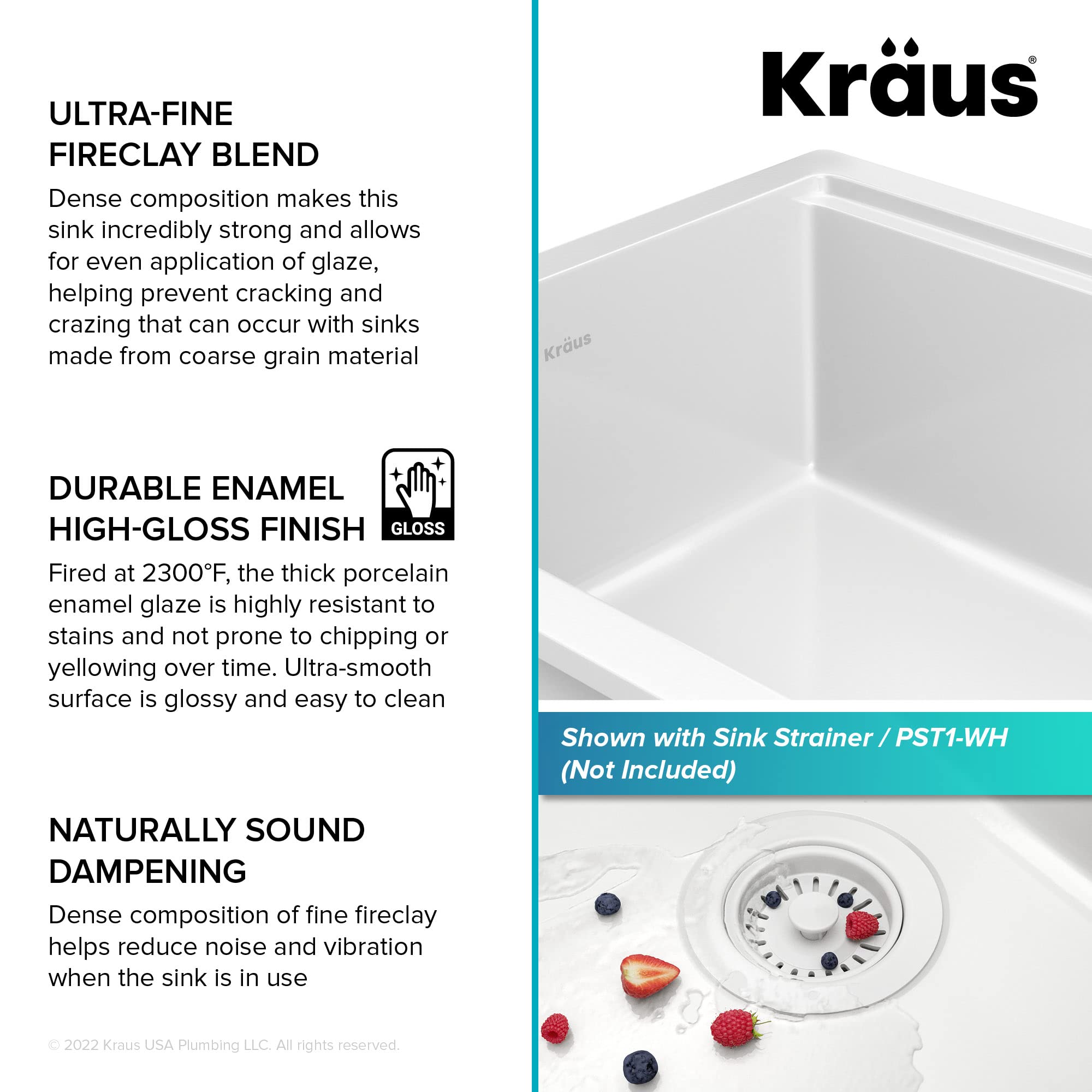 KRAUS Turino 33-inch Fireclay Workstation Drop-In/Undermount Single Bowl Kitchen Sink in Gloss White, KFDW1-33GWH