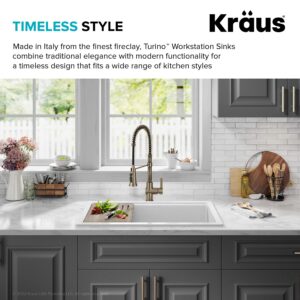 KRAUS Turino 33-inch Fireclay Workstation Drop-In/Undermount Single Bowl Kitchen Sink in Gloss White, KFDW1-33GWH