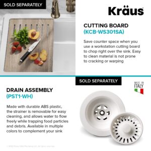 KRAUS Turino 33-inch Fireclay Workstation Drop-In/Undermount Single Bowl Kitchen Sink in Gloss White, KFDW1-33GWH