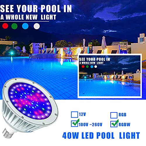 Yusosaif Color Changing LED Pool Lights for Inground Pool,120V 40W Waterproof,LED Replacement for 500W Pentair and Hayward Fixture, Pool Light Bulb