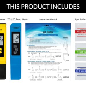 pH Meter and TDS, EC, Temperature Meter (Accuracy: pH: ±0.1, TDS: ±2-5%, EC: ±2-5%, Temp.: ±0.1°C) | for Water, Hydroponics, Aquariums, Pools & Spas, Soil, Brewing, Aquaculture, Kombucha, etc.