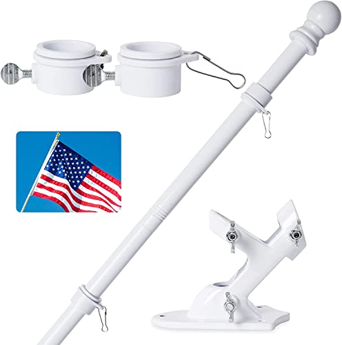 yacawa Flag Pole Kit for House with Holder Upgraded Tangle Free Flagpole Rings 5ft Stainless Steel Flagpole Wall Mounted American White Flagpole for Residential Garden Yard Truck with Bracket