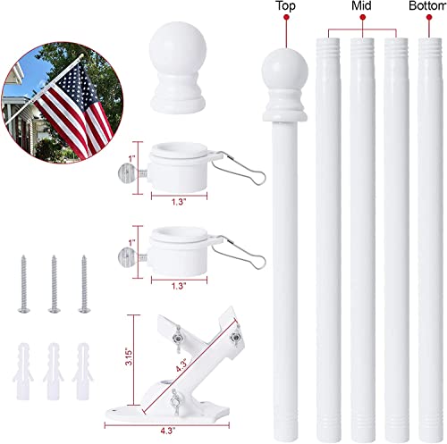 yacawa Flag Pole Kit for House with Holder Upgraded Tangle Free Flagpole Rings 5ft Stainless Steel Flagpole Wall Mounted American White Flagpole for Residential Garden Yard Truck with Bracket