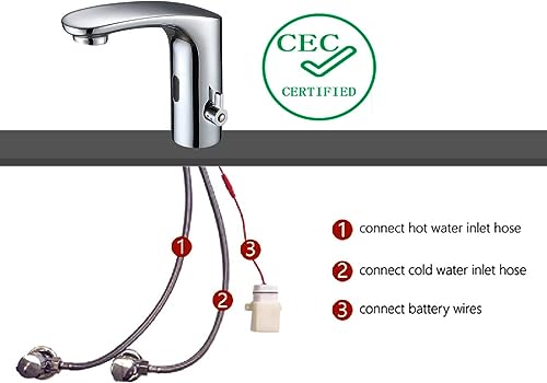 Automatic Sensor Faucet Touchless Grifo CEC Watersense for Bathroom Hand Free Robinet with Temperature Adjustable Knob Ideal for School Home Hotel Chrome