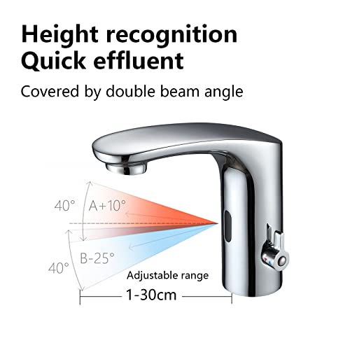 Automatic Sensor Faucet Touchless Grifo CEC Watersense for Bathroom Hand Free Robinet with Temperature Adjustable Knob Ideal for School Home Hotel Chrome