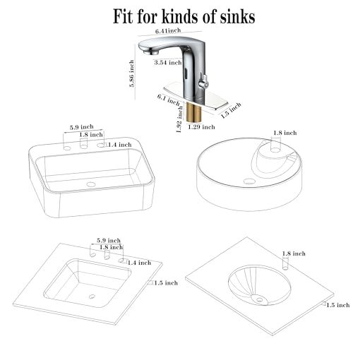 Automatic Sensor Faucet Touchless Grifo CEC Watersense for Bathroom Hand Free Robinet with Temperature Adjustable Knob Ideal for School Home Hotel Chrome