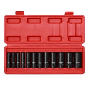 CASOMAN 12 Pieces 3/8-Inch Drive Impact Socket Set, 6-Point, SAE, Deep, CR-V, 5/16" to 1", Heavy Duty Blow Molded Storage Case