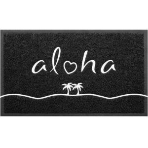 aloha door mat welcome mat inside outside home floor mat low-profile indoor outdoor mats for entryway high traffic areas patio garage porch rugs, black, 30"x17.5"