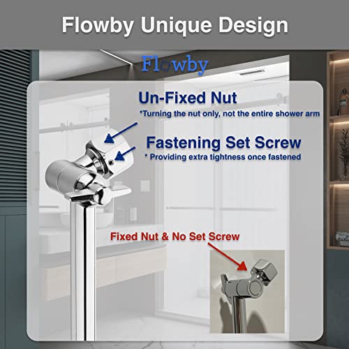 Flowby 𝟭6'' 𝗘𝘅𝘁𝗿𝗮 𝗟𝗼𝗻𝗴 Adjustable Solid Brass Chromed Shower Head Extension Arm, With Setting Screw and Locking Nuts, Extra Load of Weight, Height and Range Adjustable, Easy Installation