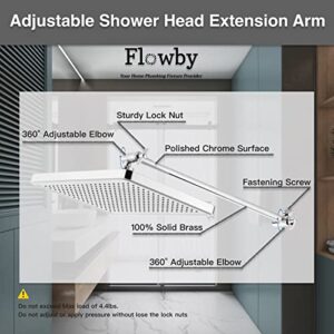 Flowby 𝟭6'' 𝗘𝘅𝘁𝗿𝗮 𝗟𝗼𝗻𝗴 Adjustable Solid Brass Chromed Shower Head Extension Arm, With Setting Screw and Locking Nuts, Extra Load of Weight, Height and Range Adjustable, Easy Installation